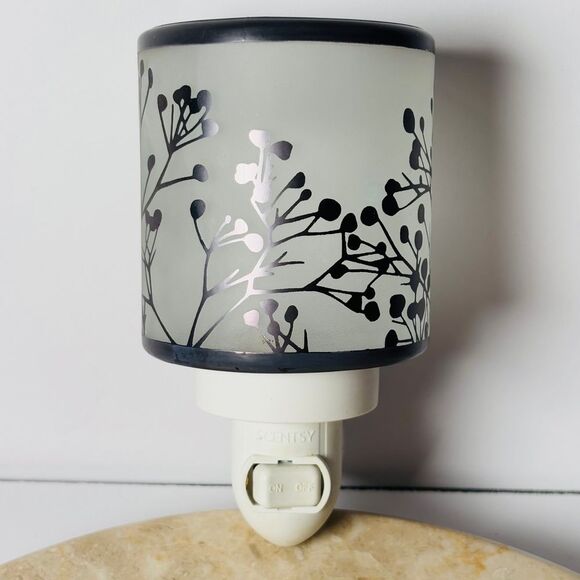 Scentsy Morning Sunrise Mini Warmer Pewter Overlay Frosted Glass Floral‎ - Picture 1 of 11